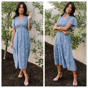 Baltic Born June Smocked Midi Dress in Blue